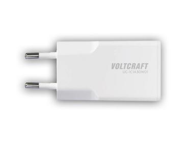 Seitenansicht des weißen USB-Ladenetzteils