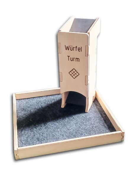 Stehender Würfelturm auf dem Würfeltablett