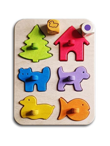 Gesamtansicht des Puzzlespiels mit 2 Würfeln